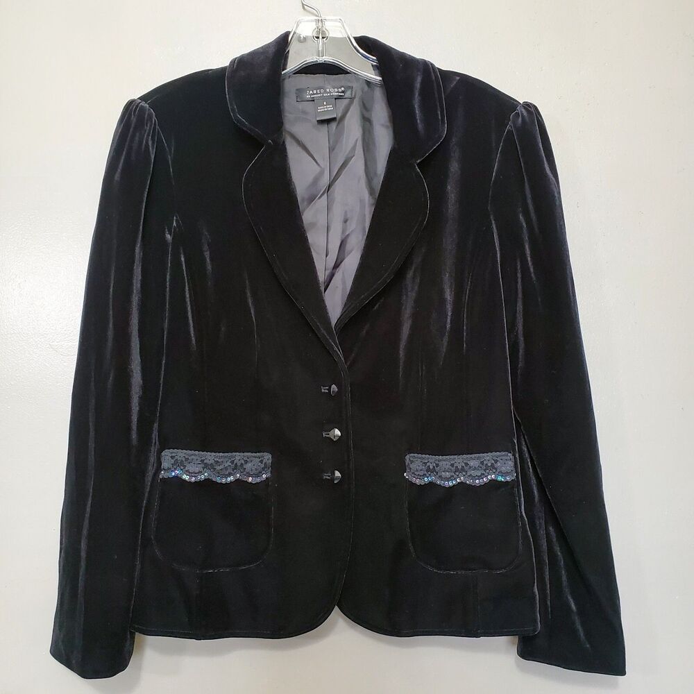Jared Ross August Silk Jacket Blazer Womens Size 6 Black Velveteen Formal Lace